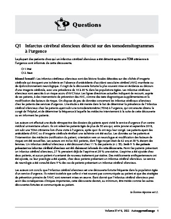 Infarctus cérébral silencieux détecté sur des tomodensitogrammes à l’urgence