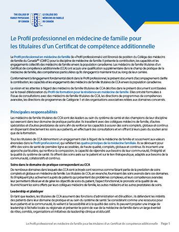 Le Profil professionnel en médecine de famille pour les titulaires d’un Certificat de compétence additionnelle