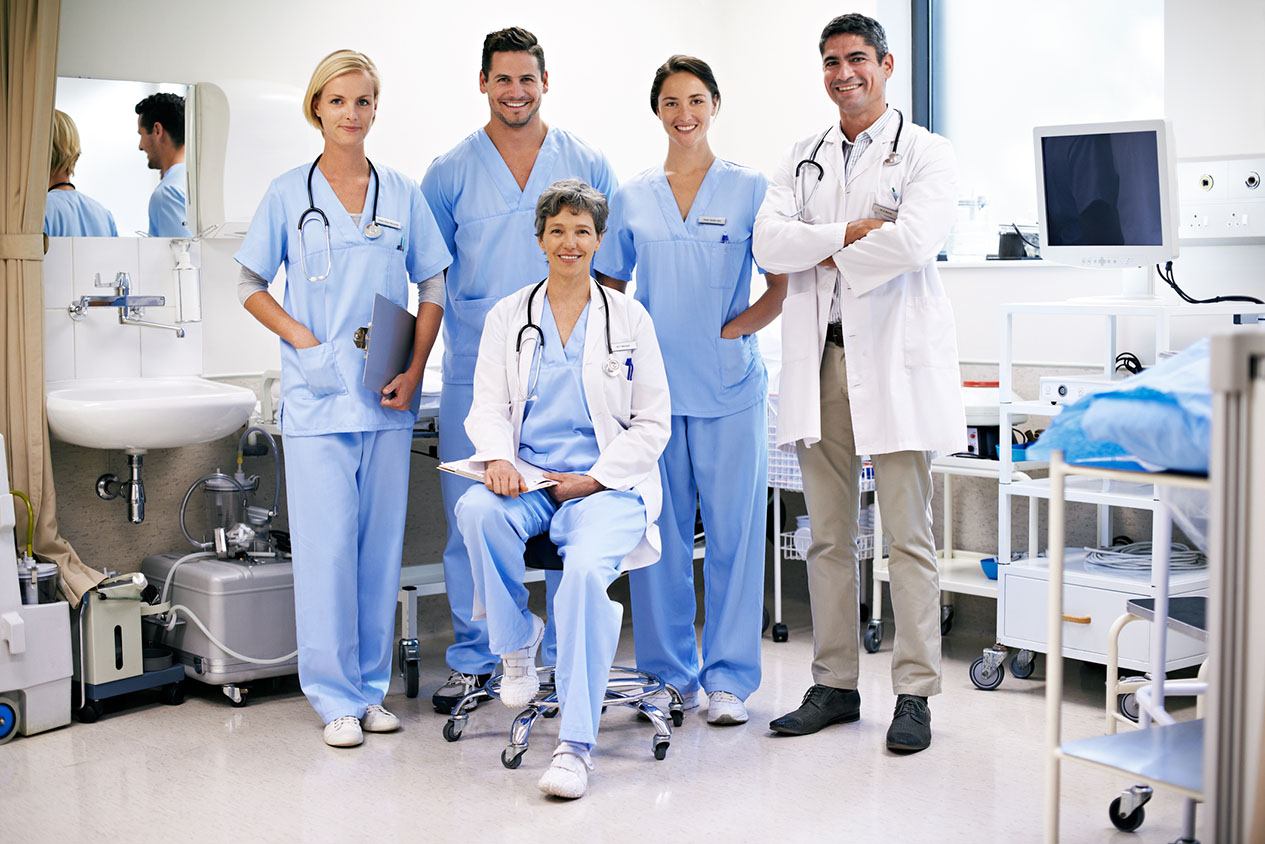 Portrait of successful team of doctors in a hospital