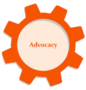 Cog with the word Advocacy in it
