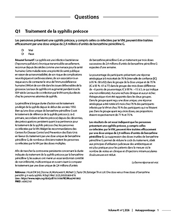 Q1 Traitement de la syphilis précoce
