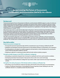 Re-envisioning the Future of Assessment, Certification, and Examination (ReFACE): At a Glance