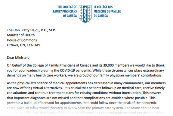 Letter to the Minister of Health