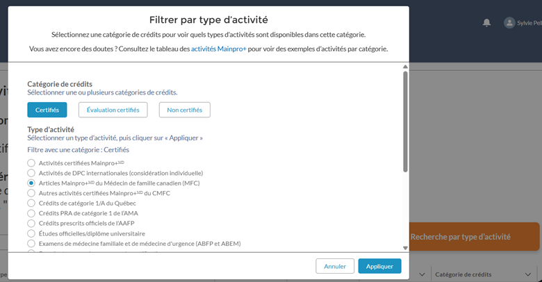 filtres de recherche