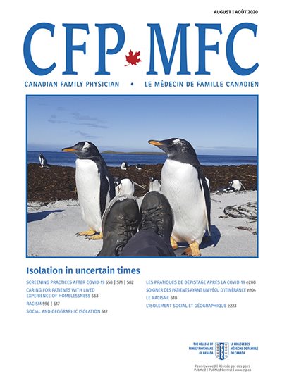 Cover of CFP August 2020. An image of two penguins in the foreground and several others in the background.